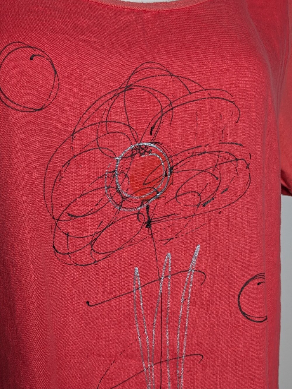 Cut Loose Red Abstract Floral Linen Cotton Lagenlook Art Top XL - Picture 2 of 5